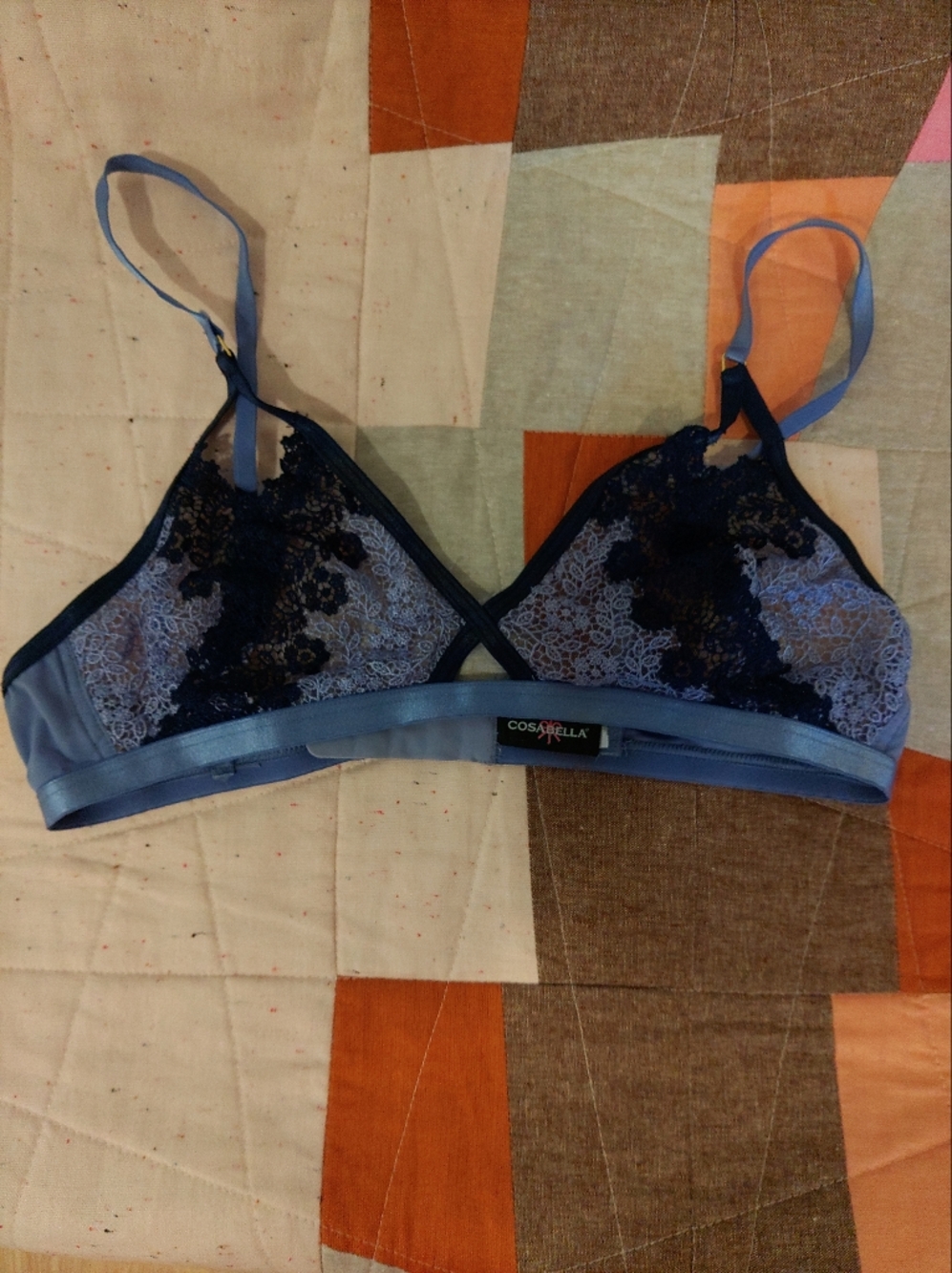 Cosabella Light Blue and Navy Lace Bralette